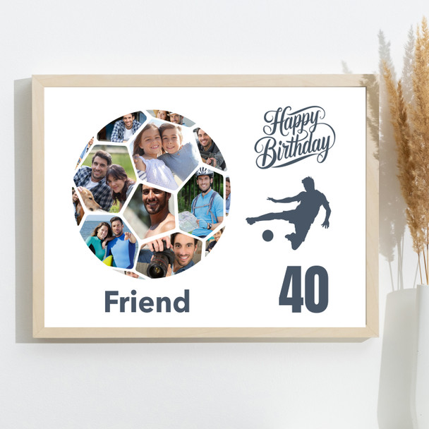 Photo Collage Print Or Canvas 40th Birthday Gift For Friend 14-Photo Football