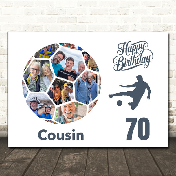 Photo Collage Print Or Canvas 70th Birthday Gift For Cousin 14-Photo Football