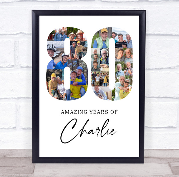 Photo Collage Print Or Canvas 80th Birthday 16-Photo Birthday Gift For Him 80