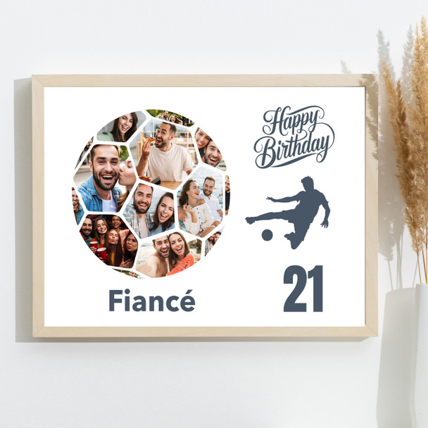 Photo Collage Print Or Canvas 21st Birthday Gift For Fiancé 14-Photo Football