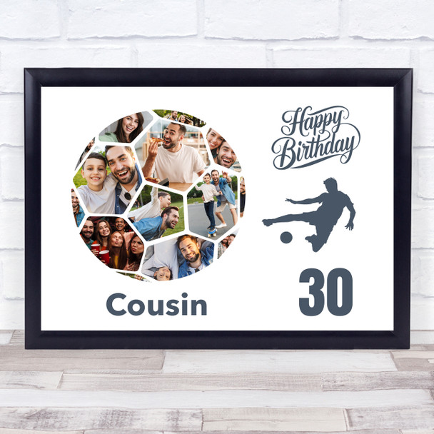 Photo Collage Print Or Canvas 30th Birthday Gift For Cousin 14-Photo Football