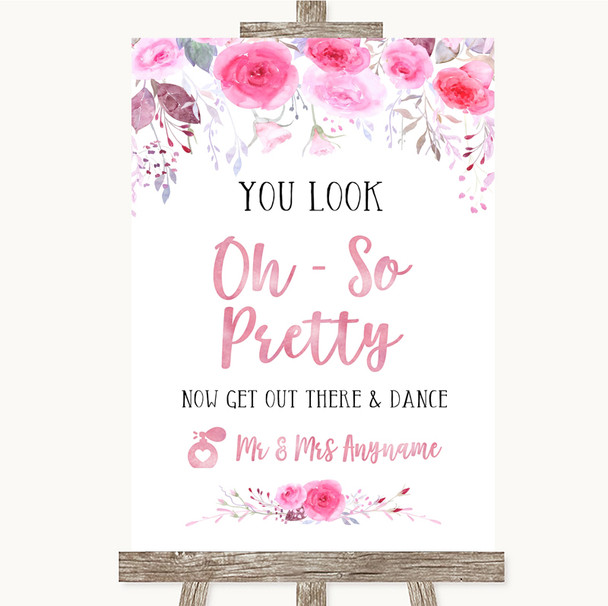 Pink Watercolour Floral Toilet Get Out and Dance Personalised Wedding Sign