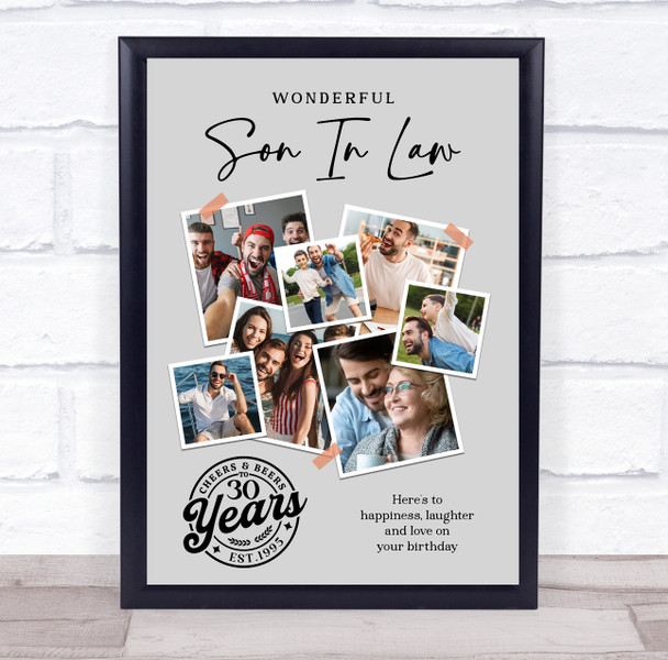 Photo Collage Print Or Canvas 30th Birthday Custom Gift For Son 7-Photo Grey
