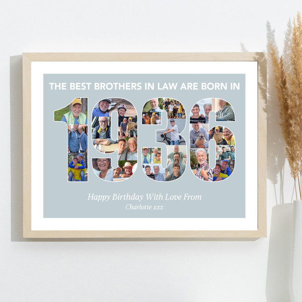 Photo Collage Blue Birthday Gift For Brother-In-Law 25-Photo Year 1936 Print