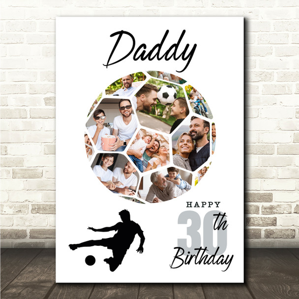 Photo Collage Print Or Canvas 30th Birthday Gift For Daddy 14-Photo Football