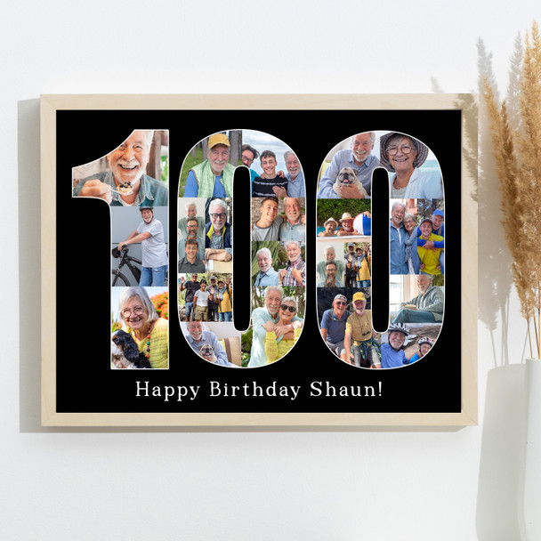Photo Collage Print 100th Birthday 23-Photo Birthday Gift For Him 100 Black