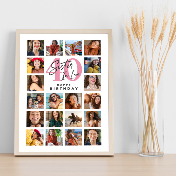 Photo Collage Print Or Canvas 40th Birthday Gift For Sister-In-Law 20-Photo