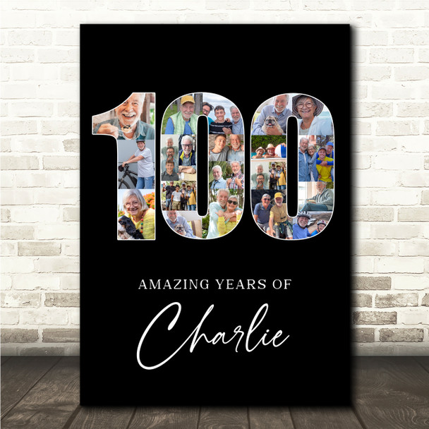 Photo Collage 100th Birthday 23-Photo Birthday Gift For Him 100 Black Print Photo Collage 100th Birthday 23-Photo Birthday Gift For Him 100 Black Print