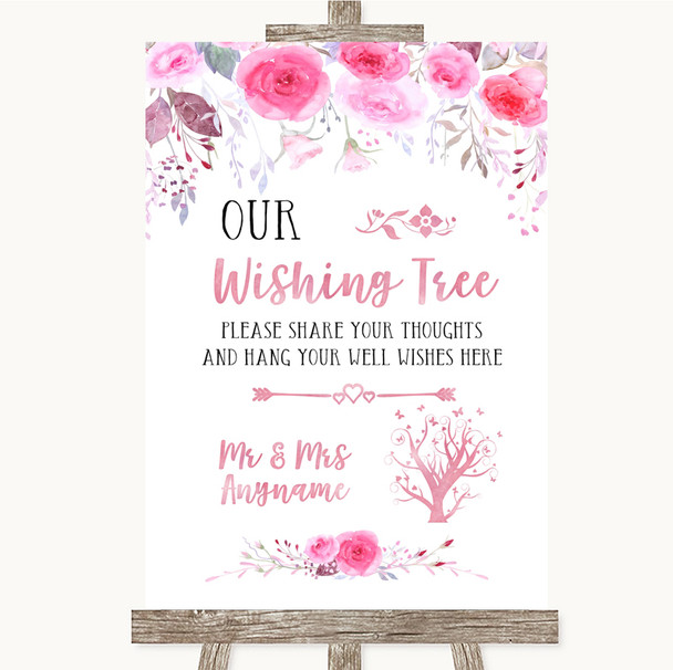 Pink Watercolour Floral Wishing Tree Personalised Wedding Sign Pink Watercolour Floral Wishing Tree Personalised Wedding Sign