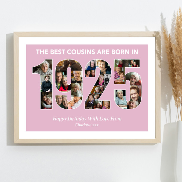 Photo Collage Pink Birthday Gift For Cousin Female 26-Photo Year 1925 Print