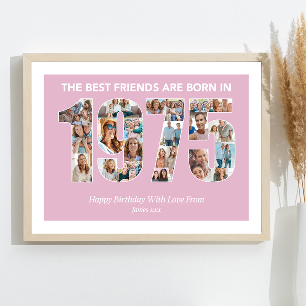 Photo Collage Pink Birthday Gift For Female Friend 22-Photo Year 1975 Print