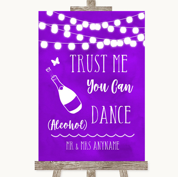 Purple Watercolour Lights Alcohol Says You Can Dance Personalised Wedding Sign Purple Watercolour Lights Alcohol Says You Can Dance Personalised Wedding Sign