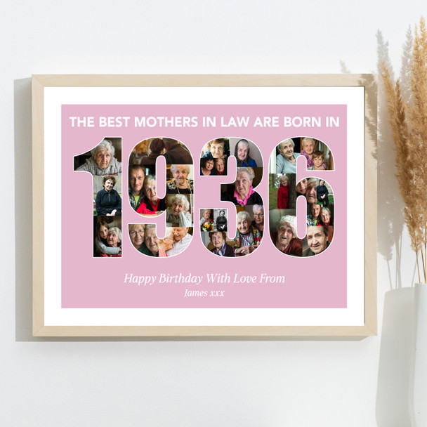 Photo Collage Pink Birthday Gift For Mother-In-Law 25-Photo Year 1936 Print