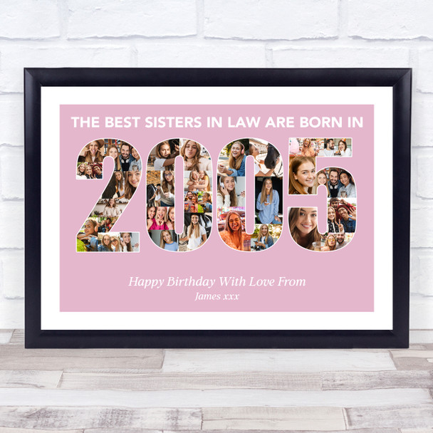 Photo Collage Pink Birthday Gift For Sister-In-Law 33-Photo Year 2005 Print