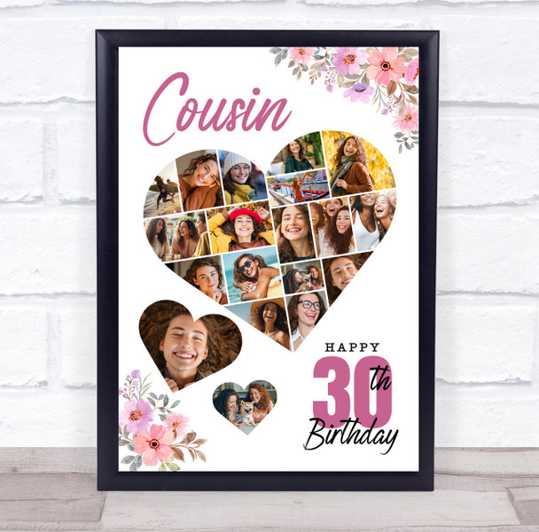 Photo Collage Print Or Canvas 30th Birthday Gift For Cousin 19-Photo Floral