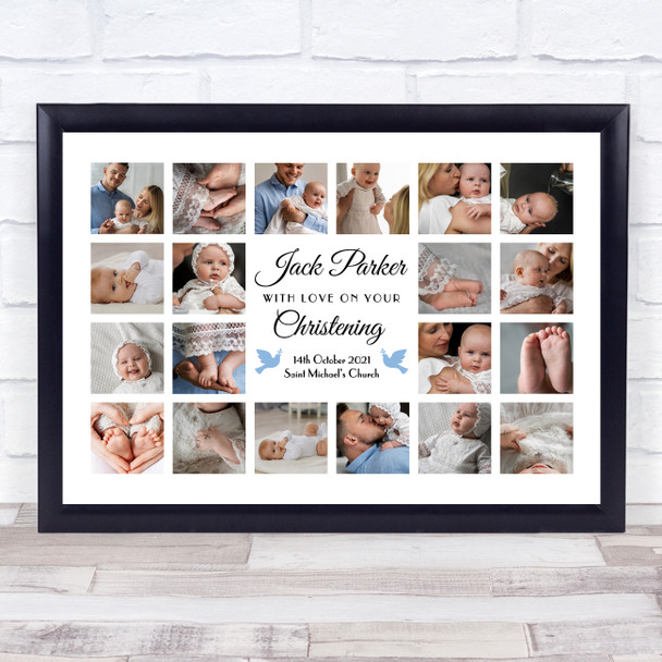 Photo Collage Print Or Canvas Christening Gift For Boys 20-Photo Blue Doves