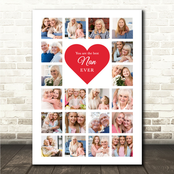 Photo Collage Print Or Canvas Gift For Nan Mother's Day 20-Photo Red Heart