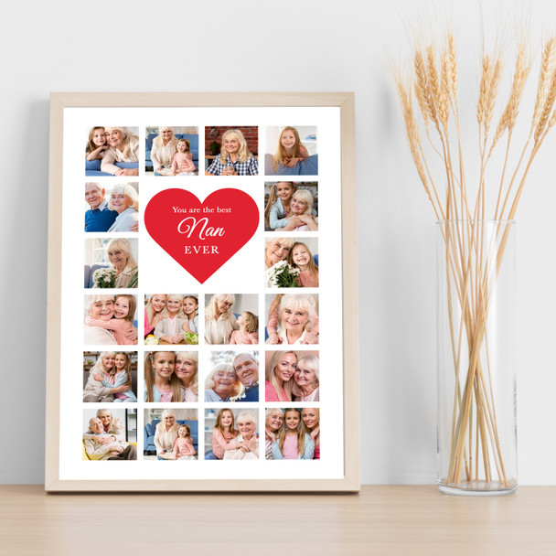 Photo Collage Print Or Canvas Gift For Nan Mother's Day 20-Photo Red Heart