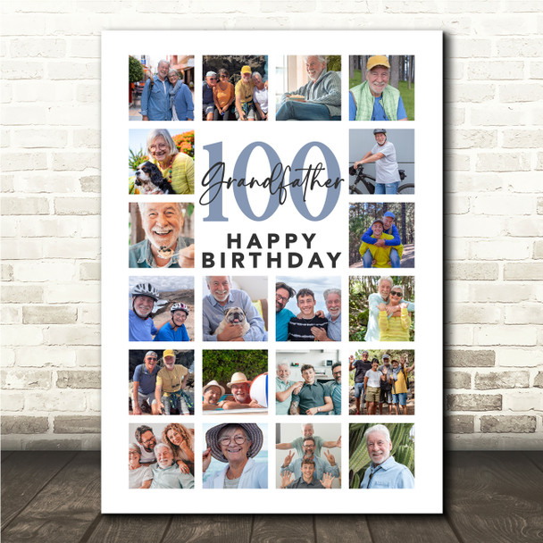 Photo Collage Print Or Canvas 100th Birthday Gift For Grandfather 20-Photo