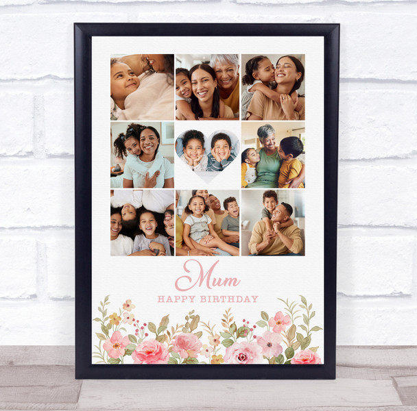 Photo Collage Print Or Canvas Birthday Gift For Anyone 9-Photo Pink Floral