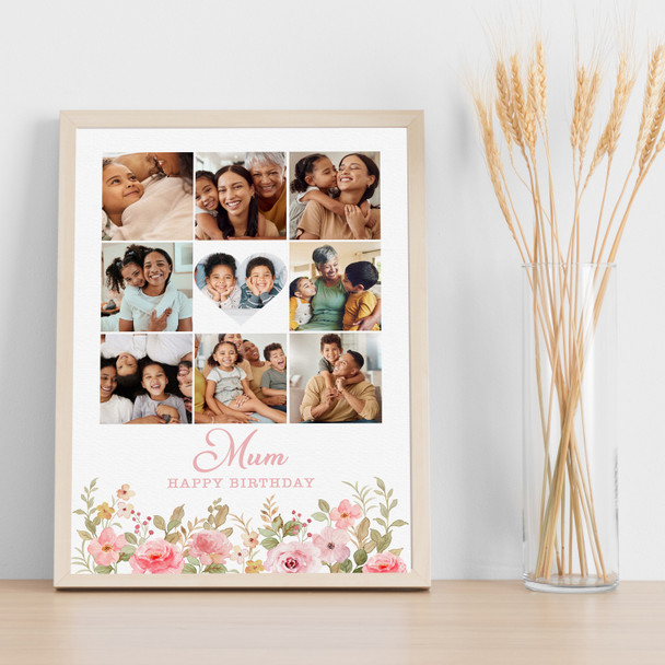 Photo Collage Print Or Canvas Birthday Gift For Anyone 9-Photo Pink Floral