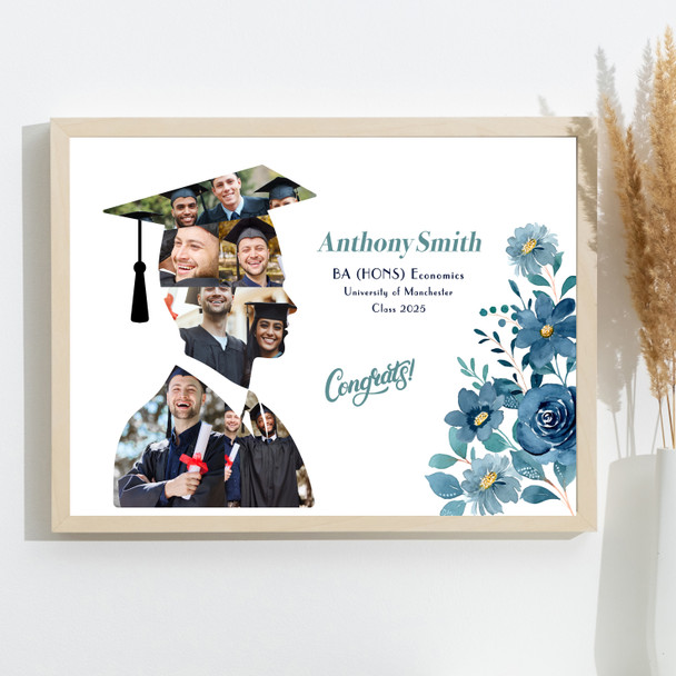 Photo Collage Graduation Gift For Student 6-Photo Male Graduate Blue Print