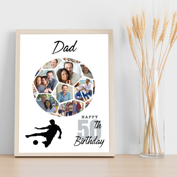 Photo Collage 50th Birthday Gift For Him 14-Photo Football Portrait Print Canvas