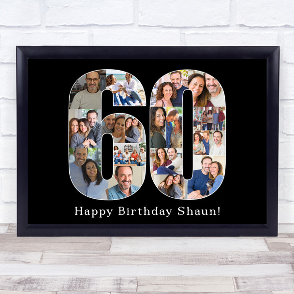 Photo Collage 60th Birthday 18-Photo Birthday Gift For Him 60 Black Print Canvas