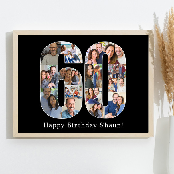 Photo Collage 60th Birthday 18-Photo Birthday Gift For Him 60 Black Print Canvas