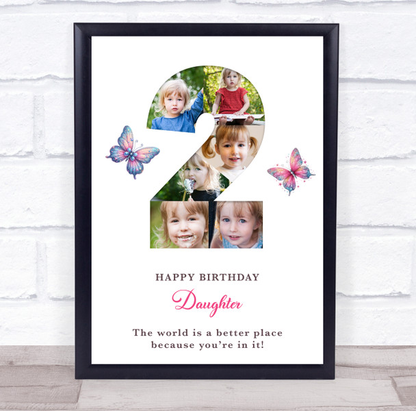 Photo Collage 6-Photo 2nd Birthday Gift For Toddler Girls Butterfly Print Canvas