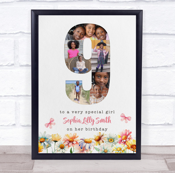 Photo Collage 7-Photo 9th Girls Birthday Gift For Kids Girls Floral Print Canvas
