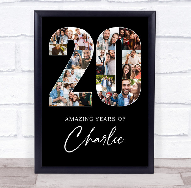Photo Collage 20th Birthday 20-Photo Birthday Gift For Him 20 Black Print Canvas