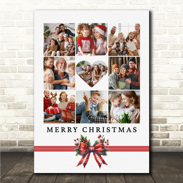 Photo Collage Christmas Gift For Anyone 9-Photo Pink Red Floral Bow Print Canvas