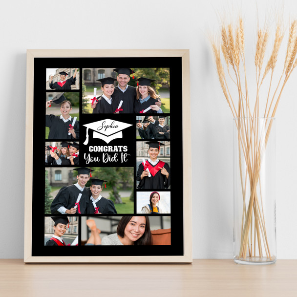 Photo Collage Graduation Gift For Student 10-Photo Black You Did It Print Canvas