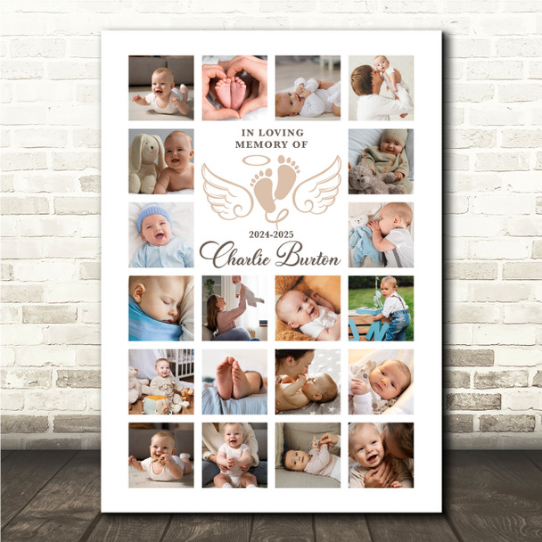 Photo Collage Kids Memorial Gift For Anyone 20-Photo Neutral Wings Print Canvas