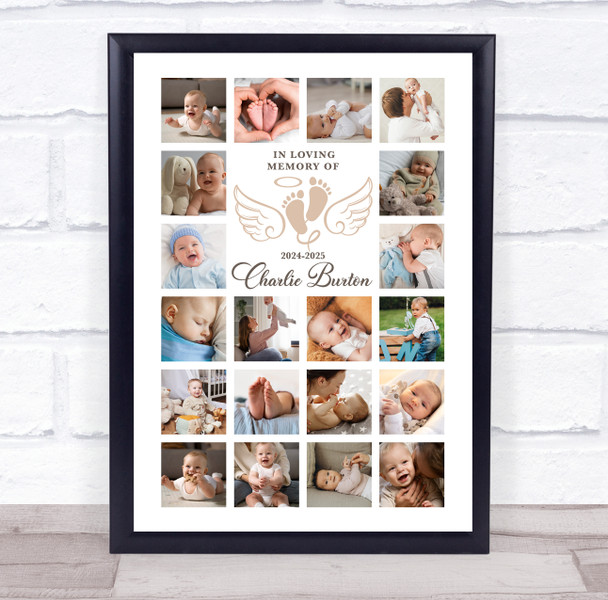 Photo Collage Kids Memorial Gift For Anyone 20-Photo Neutral Wings Print Canvas