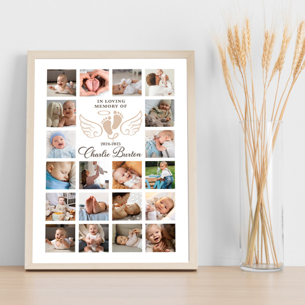 Photo Collage Kids Memorial Gift For Anyone 20-Photo Neutral Wings Print Canvas