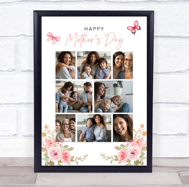 Photo Collage Gift For Mummy Mother's Day 8-Photo Pink Butterflies Print Canvas