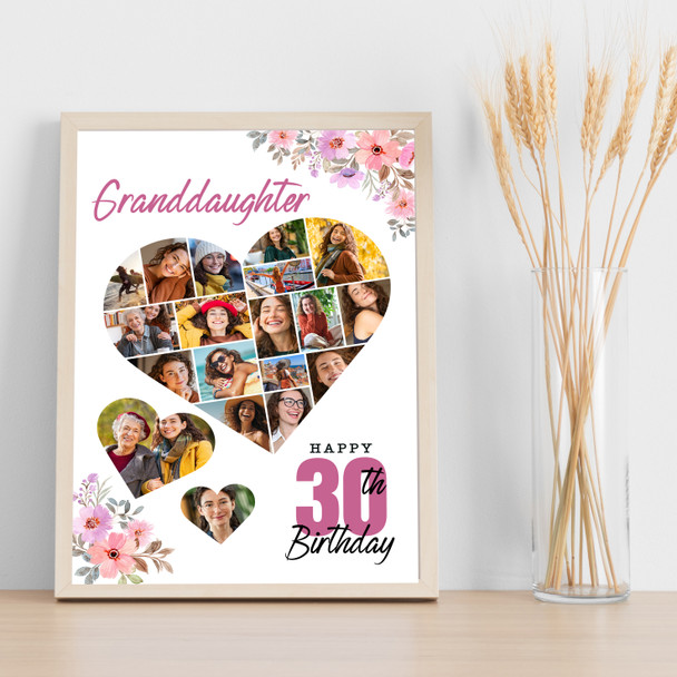 Photo Collage 30th Birthday Gift For Granddaughter 19-Photo Floral Print Canvas
