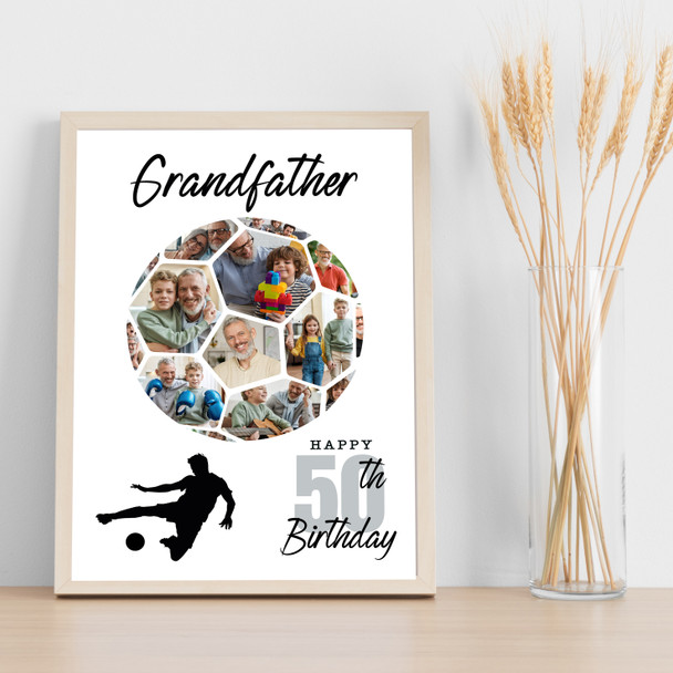 Photo Collage 50th Birthday Gift For Grandfather 14-Photo Football Print Canvas