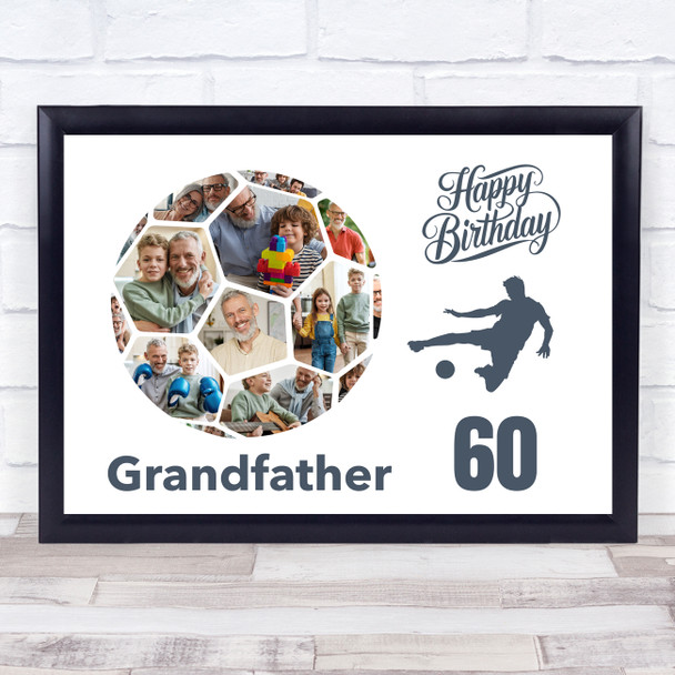 Photo Collage 60th Birthday Gift For Grandfather 14-Photo Football Print Canvas
