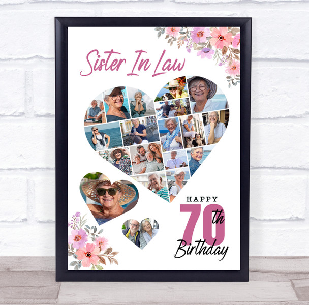 Photo Collage 70th Birthday Gift For Sister-In-Law 19-Photo Floral Print Canvas
