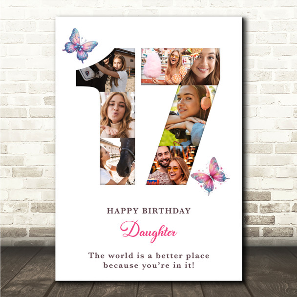 Photo Collage 7-Photo 17th Birthday Gift For Teens Girls Butterfly Print Canvas