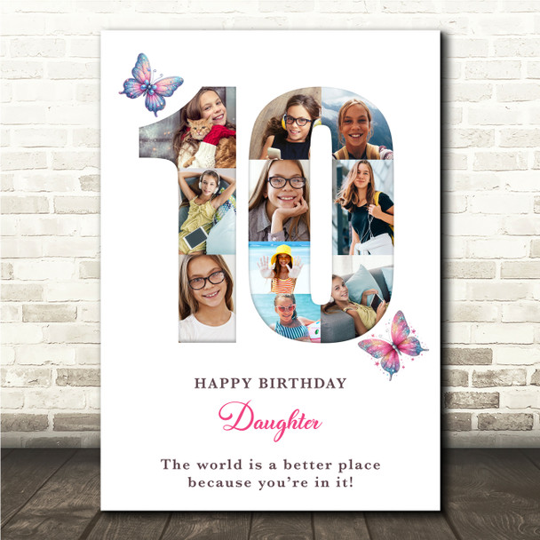 Photo Collage 10-Photo 10th Birthday Gift For Kids Girls Butterfly Print Canvas