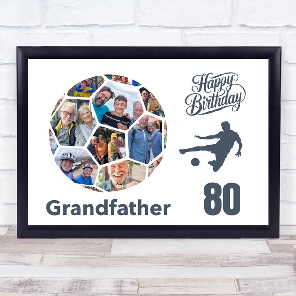 Photo Collage 80th Birthday Gift For Grandfather 14-Photo Football Print Canvas