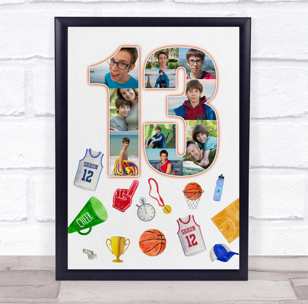 Photo Collage 10-Photo 13th Birthday Gift For Teen Boys Basketball Print Canvas