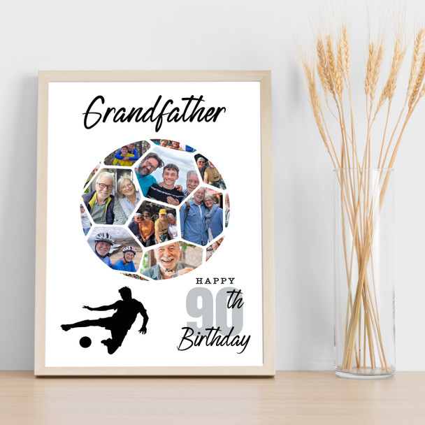 Photo Collage 90th Birthday Gift For Grandfather 14-Photo Football Print Canvas