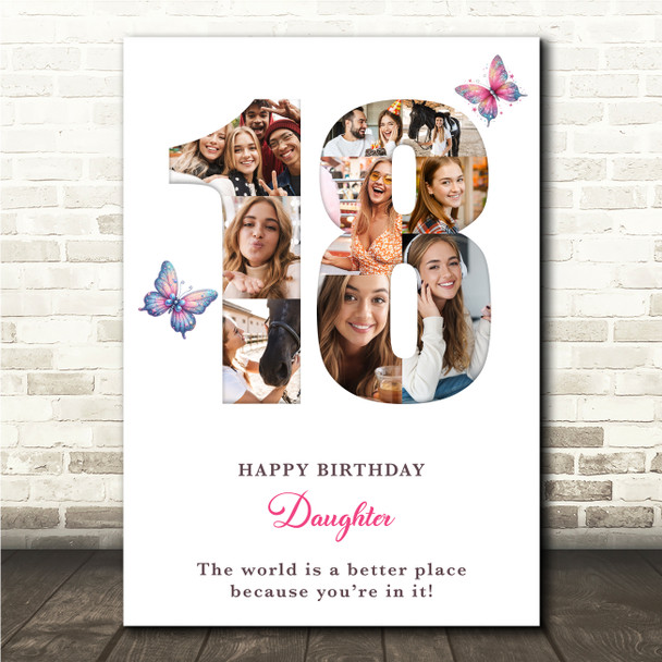 Photo Collage 9-Photo 18th Birthday Gift For Teens Girls Butterfly Print Canvas