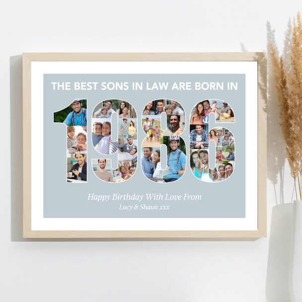 Photo Collage Blue Birthday Gift For Son-In-Law 22-Photo Year 1986 Print Canvas
