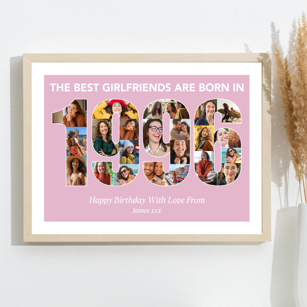 Photo Collage Pink Birthday Gift For Girlfriend 23-Photo Year 1996 Print Canvas